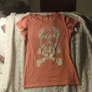 Awesome Peach T shirt with Sparkly Skull Med